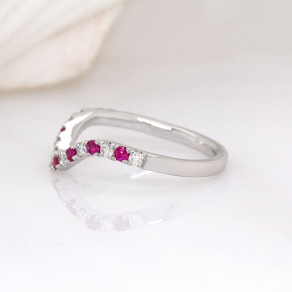 Madagascar Ruby and Natural Diamond Band in 14K Solid Gold - Picture 7 of 8